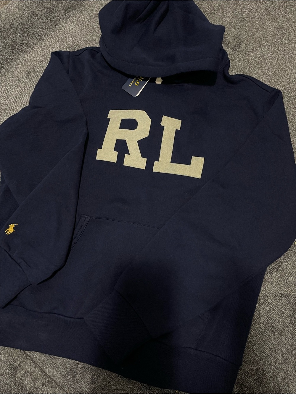 Polo by Ralph Lauren Navy Hoodie with Cream RL Logo NWT